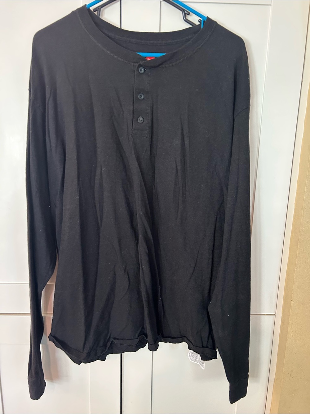Hanes Men's Long-Sleeve Black Henley Shirt